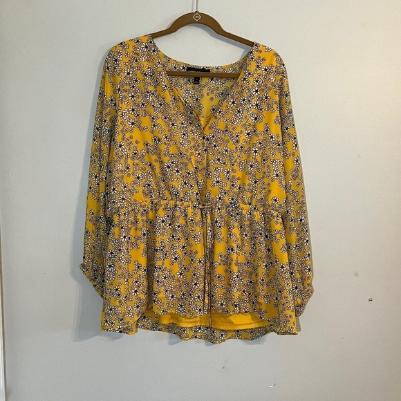 Lane Bryant Babydoll Floral Top 16 Yellow Boho Western Hippie Indie Concert 80s - Picture 3 of 13